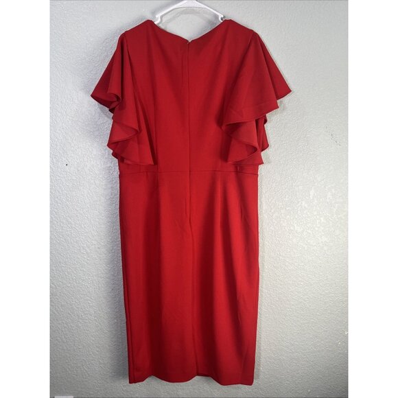 Alexia Admor Red Dress Sz XL Formal Flutter Sleeve Midi Wedding Holiday Elegant - Picture 3 of 8